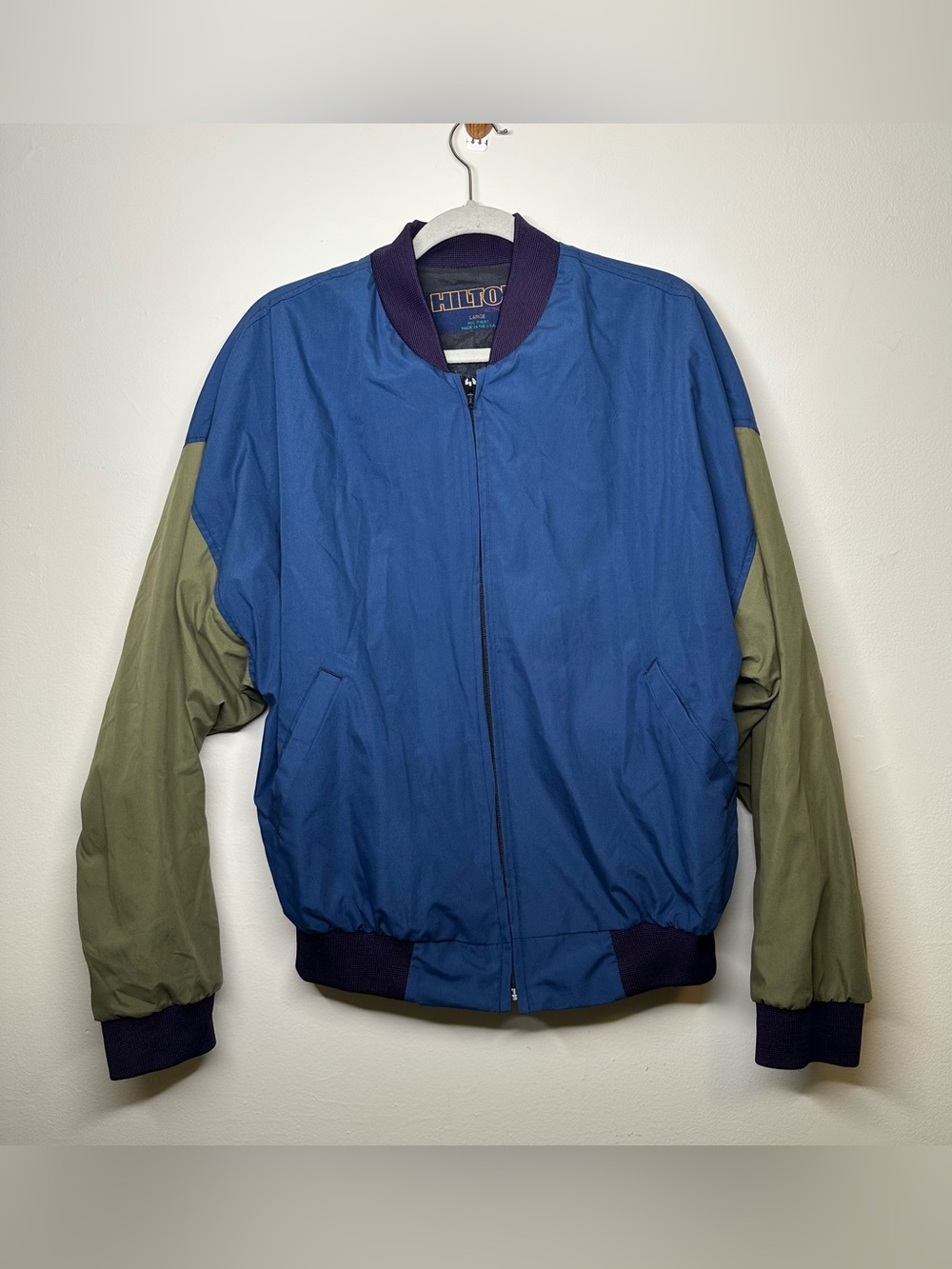 Hilton Active Apparel Vintage Bomber Jacket Mens Large L Color Block Made in USA